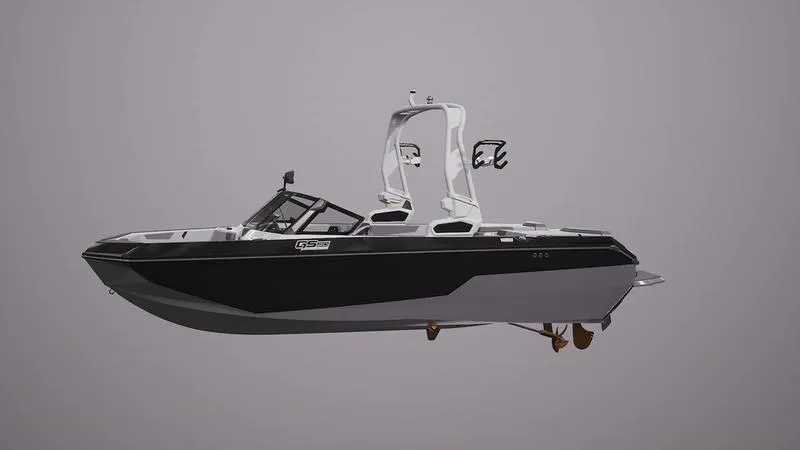 Slide: The Image of 2025 Nautique Super Air Nautique GS20 boat, sleek design, side view. - 18