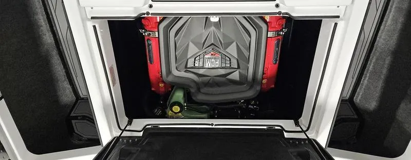 Slide: The Image of 2025 Nautique Super Air Nautique GS20 engine compartment, showcasing powerful PCM engine. - 8