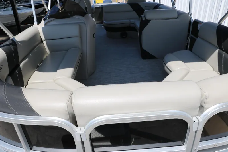 Slide: The Image of Interior of 2021 Trifecta 24 RFC pontoon boat with spacious seating arrangement. - 14