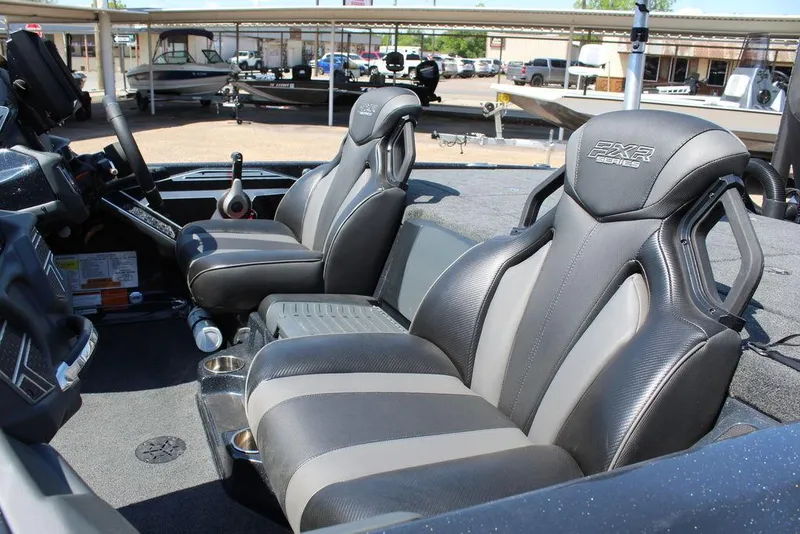 Slide: The Image of 2020 Skeeter FXR21 Apex boat interior with sleek, comfortable seating and modern design. - 9