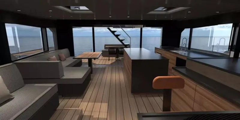 Slide: The Image of Luxurious interior of 2026 McConaghy MC55 yacht with modern furnishings and ocean view. - 10