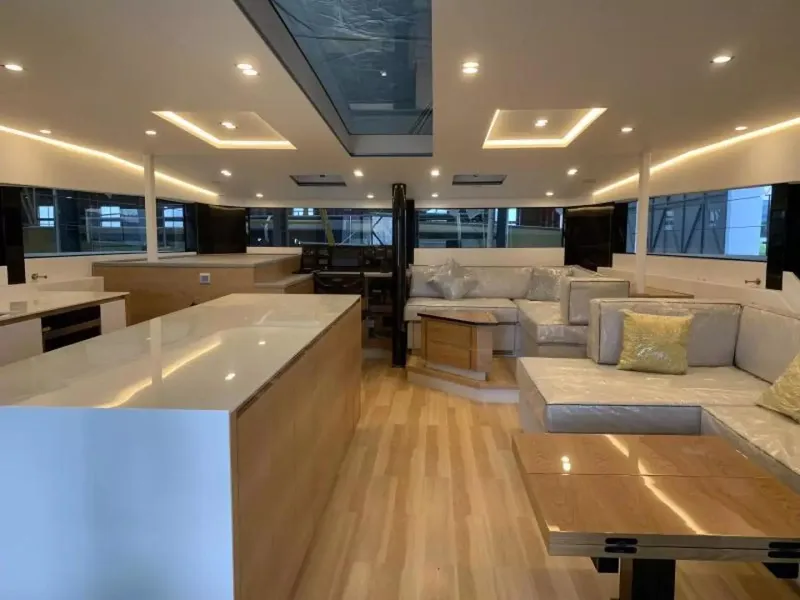 Slide: The Image of Luxurious interior of 2026 McConaghy MC55 yacht with modern design and spacious seating. - 13