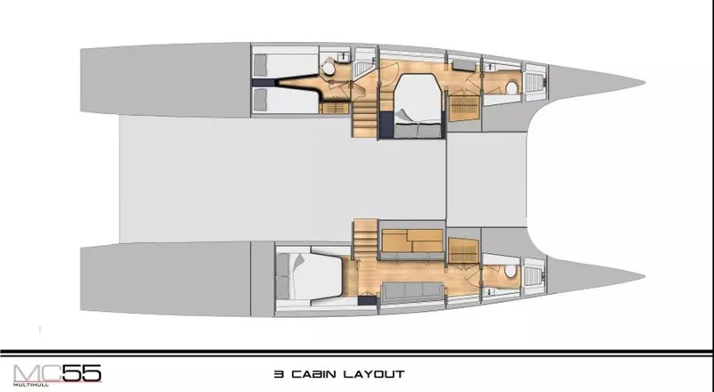 Slide: The Image of 2026 McConaghy MC55 yacht, 3-cabin layout, detailed interior floor plan. - 25