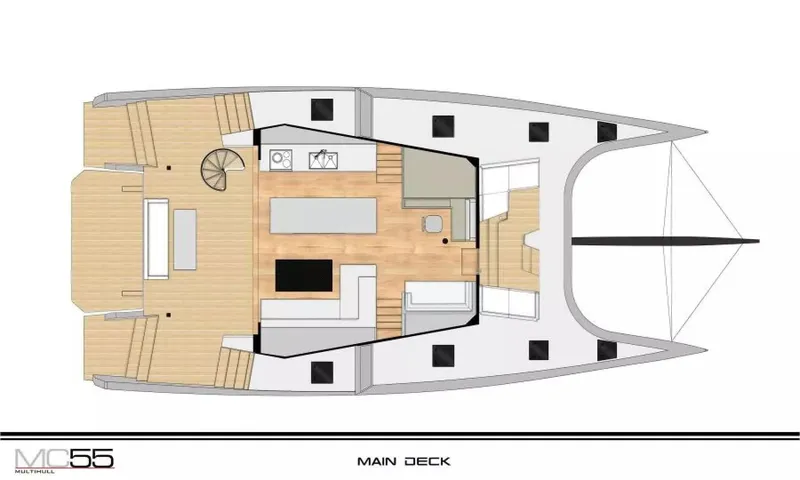Slide: The Image of Main deck layout of 2026 McConaghy MC55 catamaran, featuring spacious seating and modern design. - 27