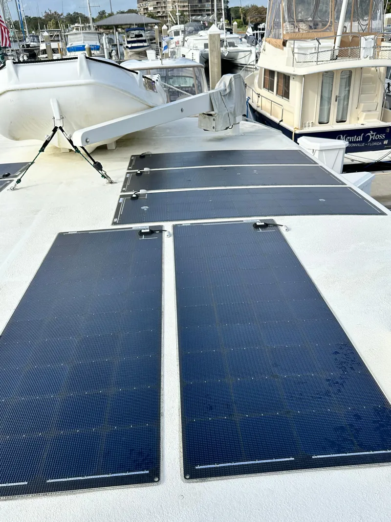 Slide: The Image of Solar panels on 2005 Great Harbour N37 yacht deck at marina. - 31