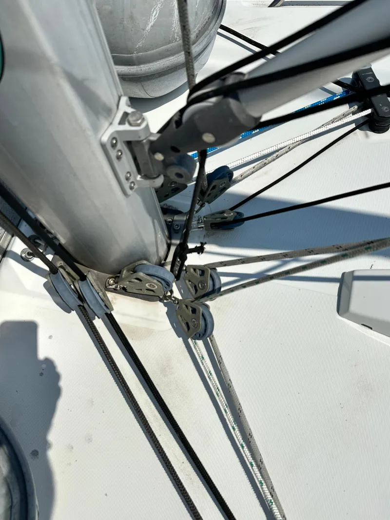 Slide: The Image of Close-up of rigging on a 2014 Beneteau Oceanis 45 sailboat deck. - 17
