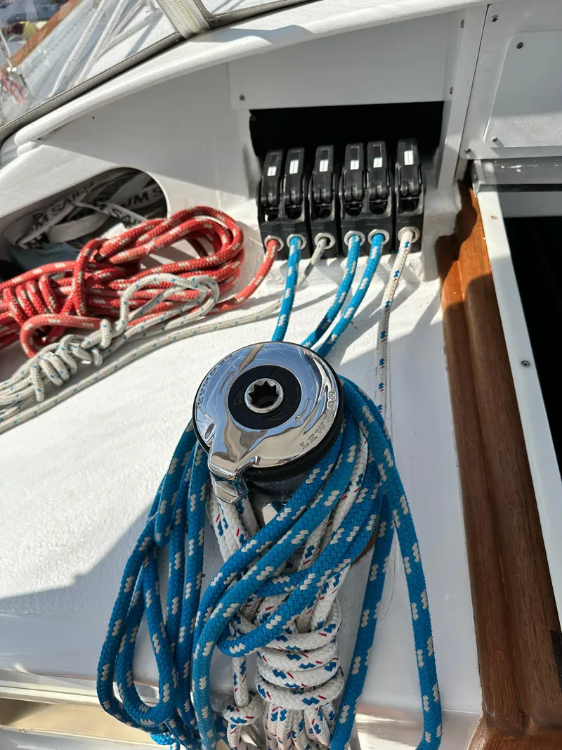 Slide: The Image of Sailboat deck with winch and ropes, Kelly Peterson 44, 1981 model. - 39