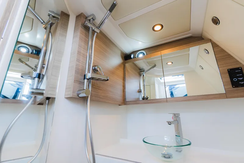 Slide: The Image of Luxurious bathroom interior of 2024 Saxdor 400 GTO yacht with modern fixtures and lighting. - 37