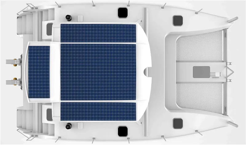 Slide: The Image of Top view of 2025 Smart Cat E280 Electric catamaran with solar panels. - 4