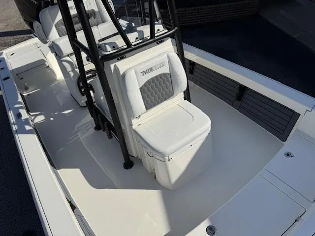 Slide: The Image of 2025 Pathfinder 2500 Hybrid boat interior with cushioned seating and sleek design. - 9