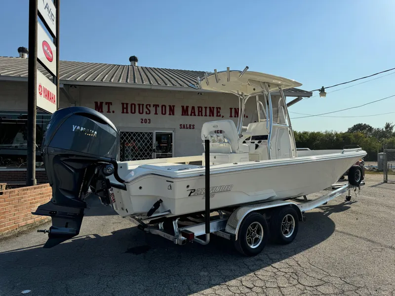 Slide: The Image of 2025 Pathfinder 2600 TRS boat on trailer at Mt. Houston Marine dealership. - 2