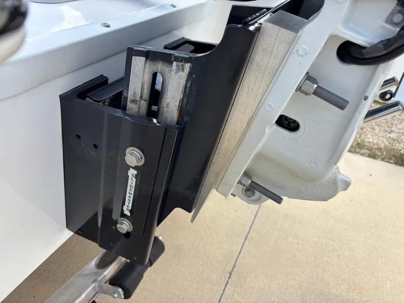 Slide: The Image of Boat motor mount on a 2023 Blazer Bay 2020, featuring durable metal components. - 10