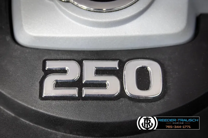 Slide: The Image of Close-up of '250' emblem on 2023 Four Winns H2 boat engine. - 49