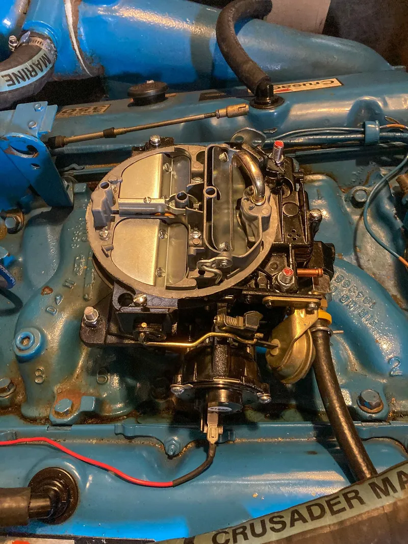 Slide: The Image of 1987 Mainship 40 Aft Cabin engine with Crusader Marine components, detailed view. - 45