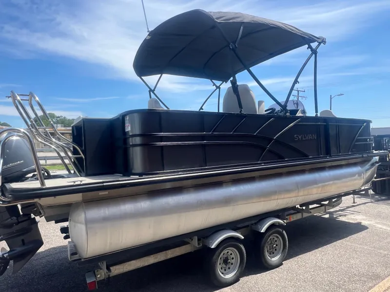 Slide: The Image of 2021 Sylvan Mirage Fish 8522 Party Fish 4.0 pontoon boat on trailer. - 10