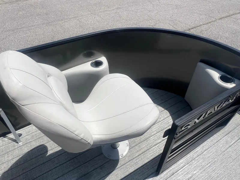 Slide: The Image of 2021 Sylvan Mirage Fish 8522 Party Fish boat with white swivel seat and cup holders. - 20