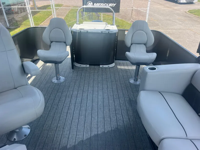 Slide: The Image of 2021 Sylvan Mirage Fish 8522 Party Fish 4.0 pontoon boat interior with seating. - 28