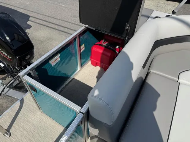 Slide: The Image of 2025 Princecraft Vectra 19 L 60HP pontoon boat, top view, spacious seating layout. - 14