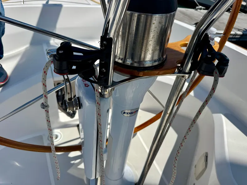 Slide: The Image of Steering wheel and rigging on a 2007 Sabre Spirit sailboat. - 14