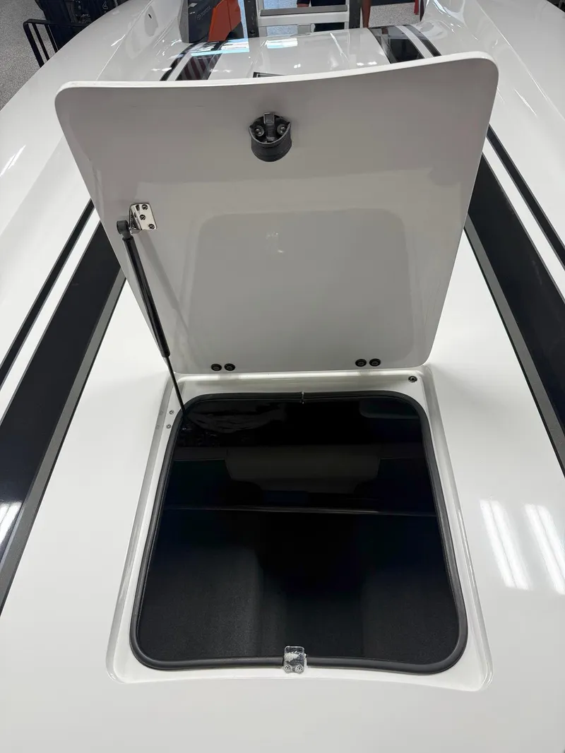 Slide: The Image of 2016 Daves Custom Boats M31 open storage compartment on deck. - 6