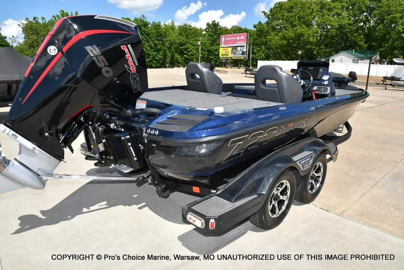 Slide: The Image of 2021 Nitro Z20 boat with Mercury 250 Pro XS engine on a trailer. - 16