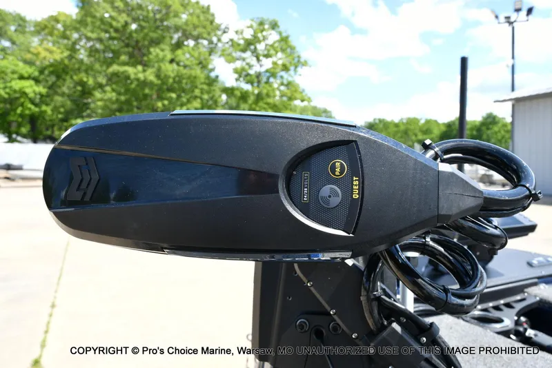 Slide: The Image of Close-up of a 2021 Nitro Z20 boat motor with pairing feature, outdoors. - 5