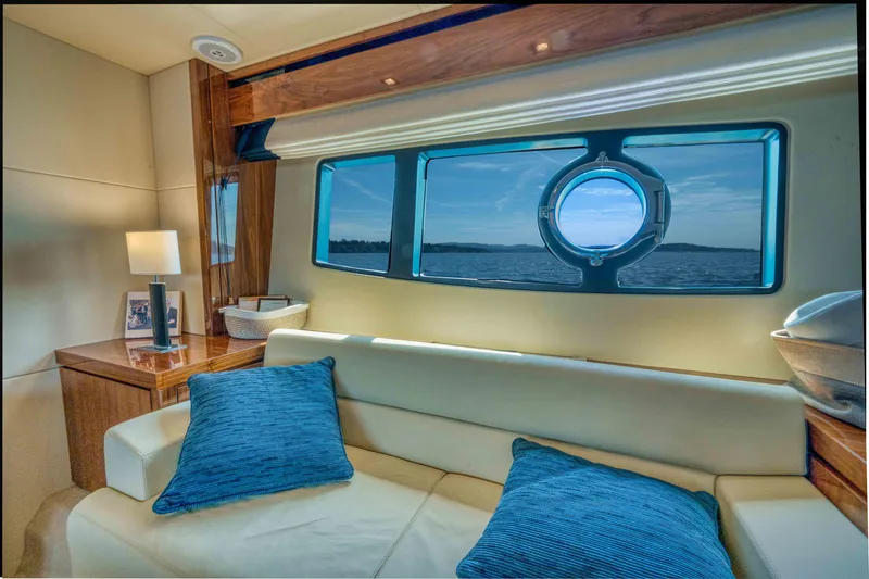 Slide: The Image of Luxurious interior of 2012 Sunseeker Manhattan 63 yacht with ocean view through window. - 29