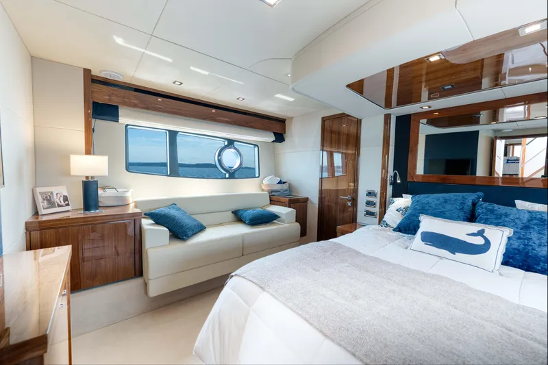 Slide: The Image of Luxurious interior of 2012 Sunseeker Manhattan 63 yacht with elegant bedroom and ocean view. - 30