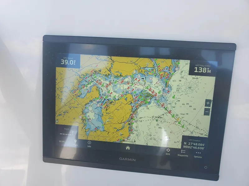 Slide: The Image of Garmin navigation display on 2022 CG Boat Works 35 M-Series, showing detailed marine chart. - 43