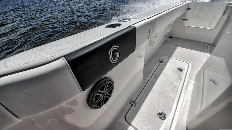 Slide: The Image of 2022 CG Boat Works 35 M-Series interior with sleek design and water view. - 49