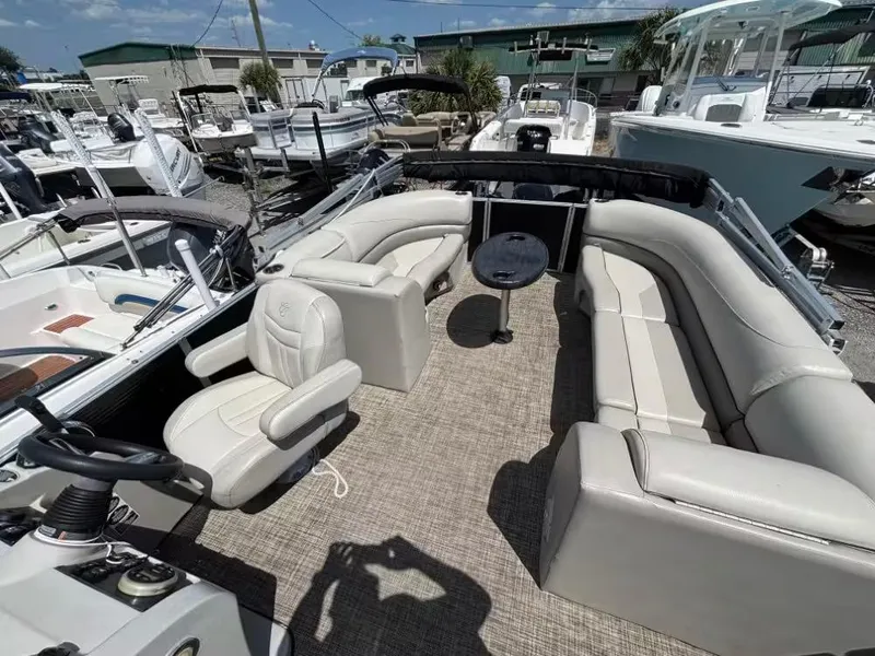 Slide: The Image of 2019 Cypress Cay Sea Breeze 212 pontoon boat with spacious seating and modern design. - 7