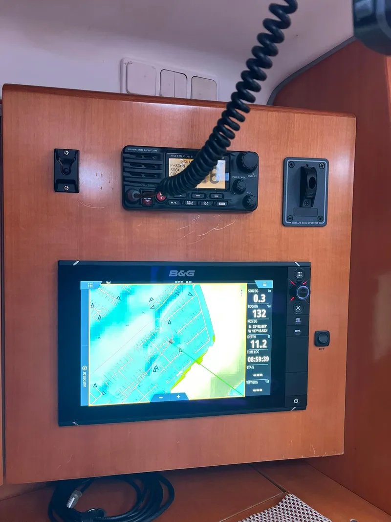 Slide: The Image of Navigation equipment on a 2005 Beneteau First 44.7 sailboat, featuring a B&G display. - 41
