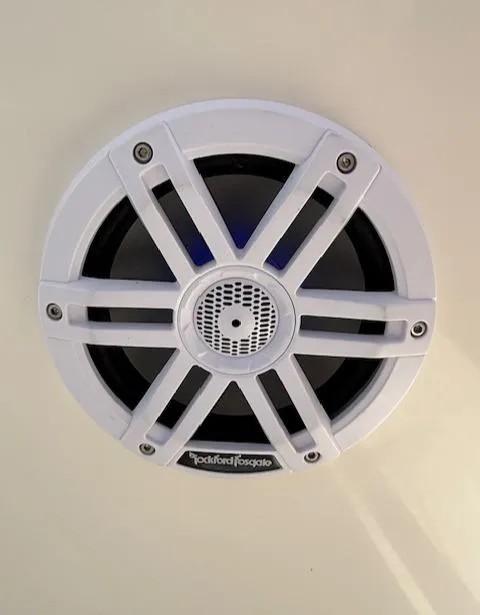 Slide: The Image of White marine speaker on 2006 Angler 2600CC Limited Edition boat. - 24