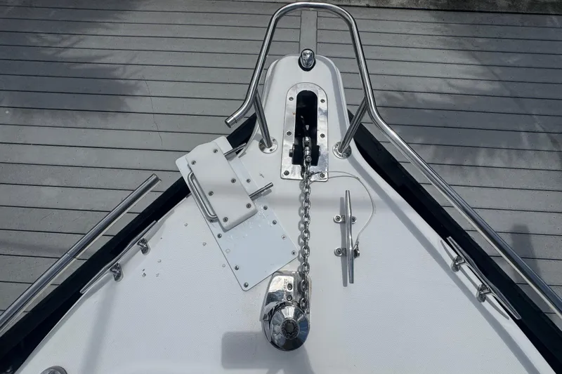 Slide: The Image of Bow of a 2007 Century 2600CC boat with anchor chain and deck fittings. - 19