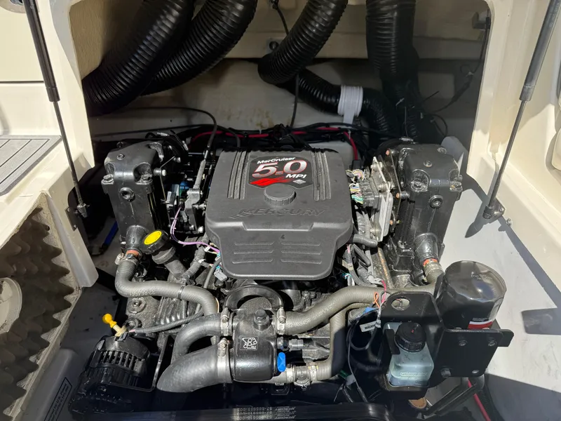 Slide: The Image of Engine compartment of a 2008 Sea Ray 220 boat with MerCruiser 5.0 MPI engine. - 22