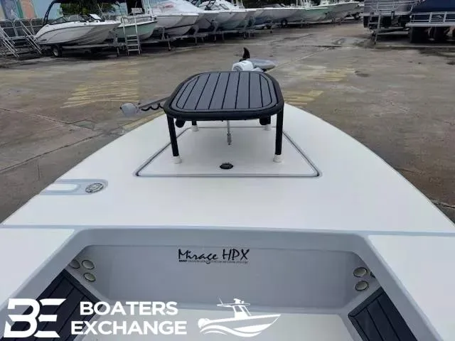 Slide: The Image of 2025 Maverick HPX-V 18 boat at Boaters Exchange, featuring Mirage HPX deck. - 9