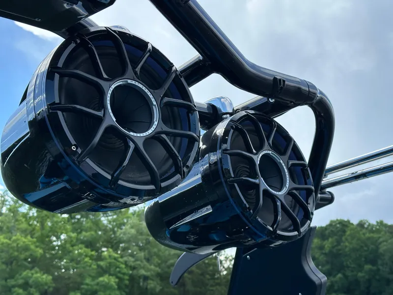 Slide: The Image of Speakers on a 2019 Centurion Ri257 boat, mounted on a sleek black frame. - 15