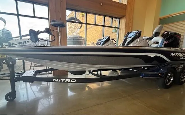 The Image of 2025 Nitro Z21 XL boat displayed indoors, showcasing sleek design and modern features. - 0