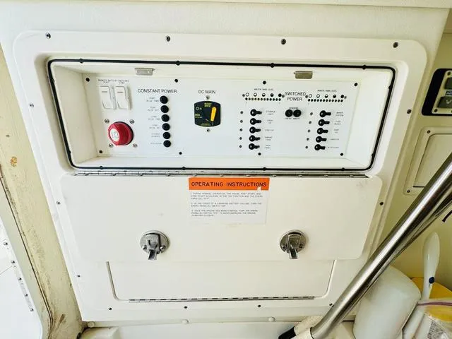Slide: The Image of Control panel of a 2020 World Cat 32 boat with operating instructions. - 25