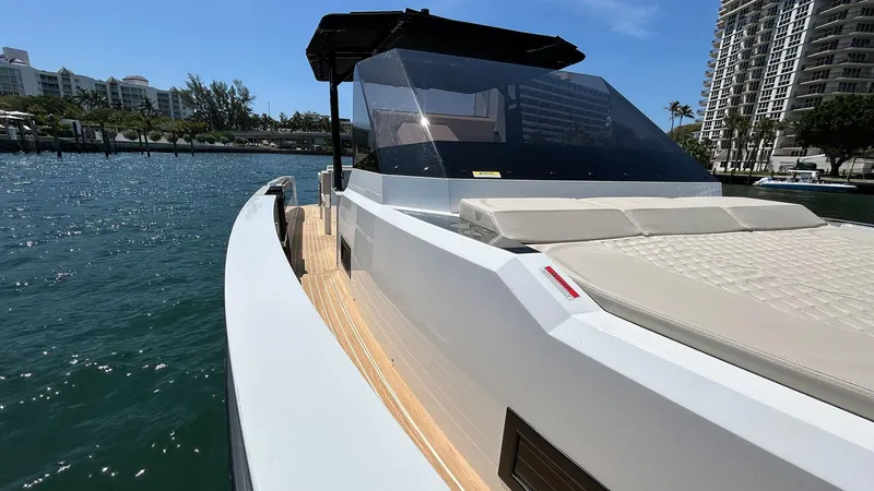 Slide: The Image of 2025 De Antonio Yachts D36 luxury yacht on water, showcasing sleek design and modern features. - 11