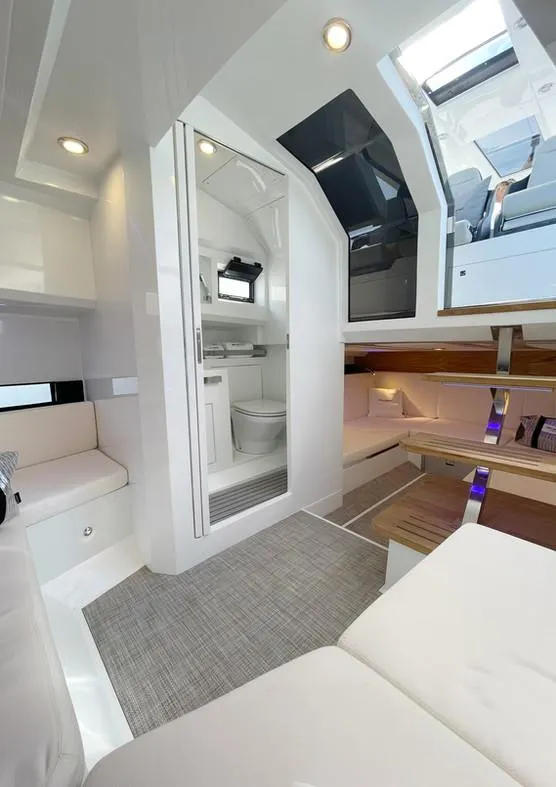 Slide: The Image of Luxurious interior of 2025 De Antonio Yachts D36, featuring modern seating and sleek design. - 18