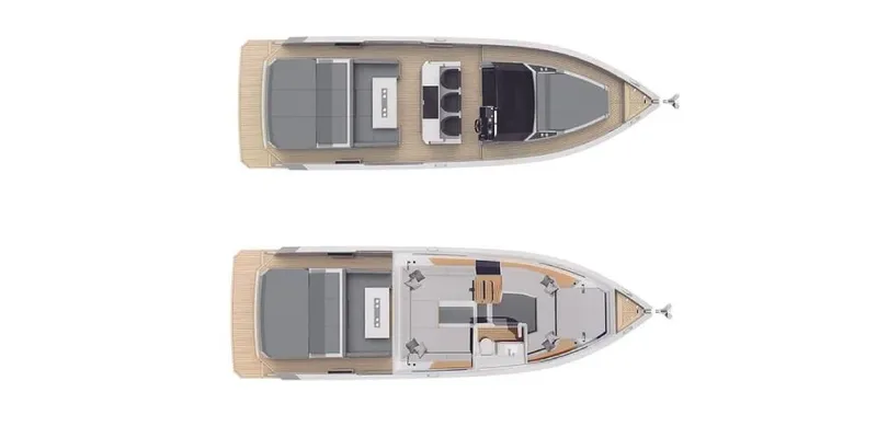 Slide: The Image of Top view layout of 2025 De Antonio Yachts D36, showcasing deck and interior design. - 25