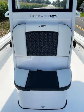 Slide: The Image of 2024 Tidewater 2500 Carolina Bay boat seat with stylish black and white design. - 16