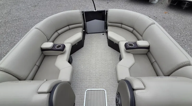Slide: The Image of 2018 South Bay 725 RS ARCH DELUXE 3.0 pontoon boat with luxurious seating and cup holders. - 7