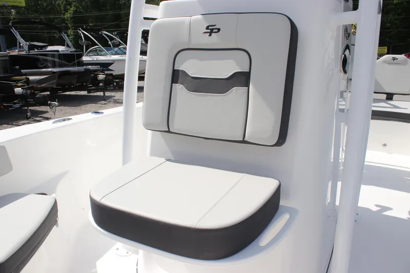 Slide: The Image of 2025 Sea Pro 202 CC boat seat with sleek design and comfortable padding. - 16