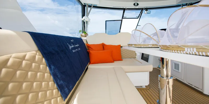 Slide: The Image of Luxurious interior of 2021 Aquila 36 Sport yacht with elegant seating and decor. - 22