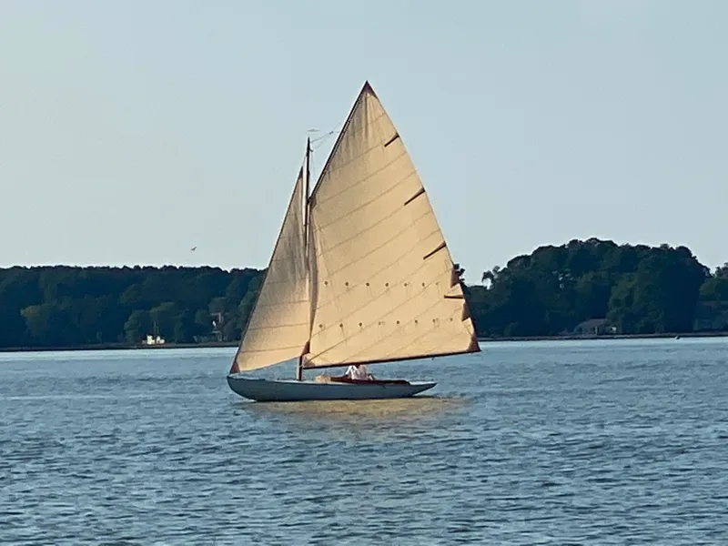 Slide: The Image of Sailing on a serene lake, 1916 Herreshoff Buzzards Bay 15 sailboat. - 1