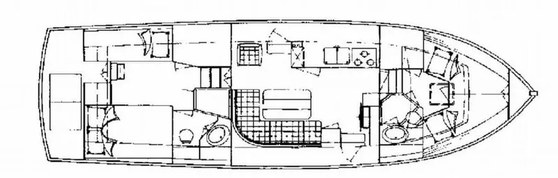 Slide: The Image of Floor plan of a 1983 Grand Banks 36 Classic yacht, showcasing interior layout and design. - 6