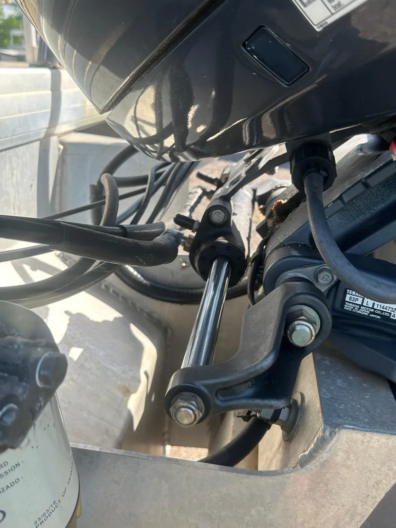 Slide: The Image of Close-up of 2015 Godfrey Sweetwater 220 Premium Edition boat engine components. - 26