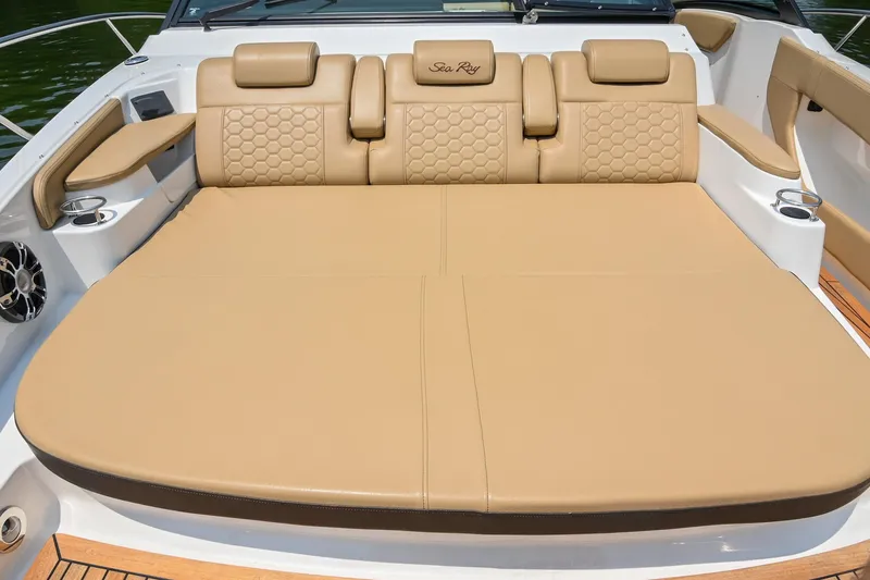 Slide: The Image of 2020 Sea Ray Sundancer 320 Coupe's luxurious tan seating area. - 40